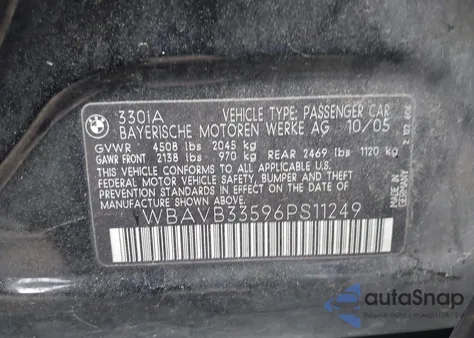 2006 BMW 330I from USA, damaged, VIN WBAVB33596PS11249